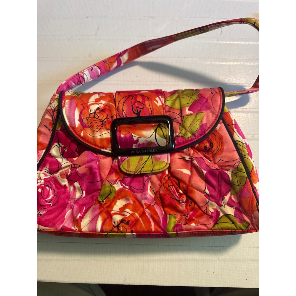 Vera Bradley Eleanor Rose Shoulder Bag Women Small Pink Orange Quilted Flap